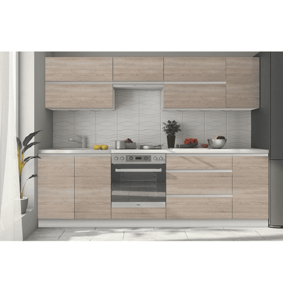 Set bucatarie 2,6 m, alb/stejar sonoma, LINE NEW - 4- Roveli
