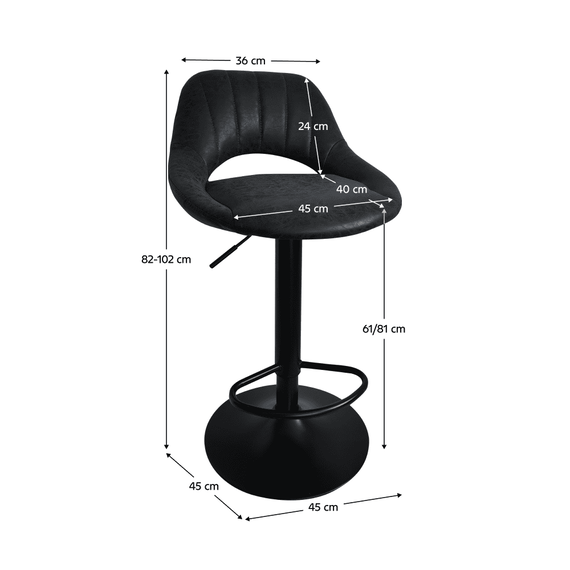 Scaun de bar, material textil negru cu efect de piele întoarsă, LORASA NEW - 6- Roveli