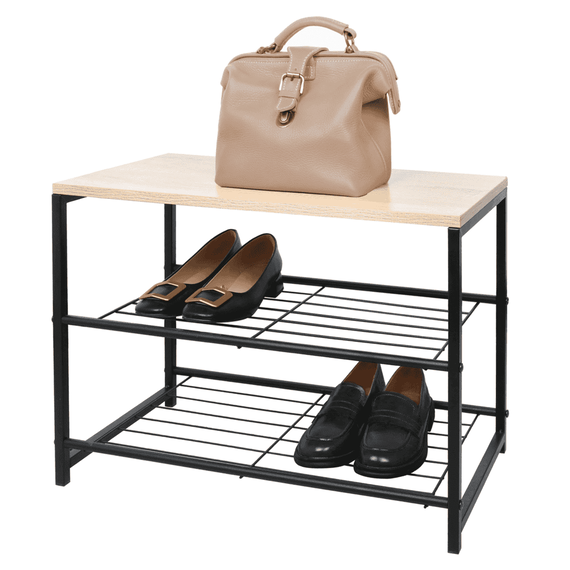 Suport pentru pantofi, 2 rânduri, negru/natural, TADEO - 7- Roveli