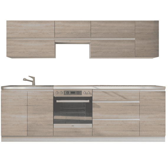 Set bucatarie 2,6 m, alb/stejar sonoma, LINE NEW - - Roveli