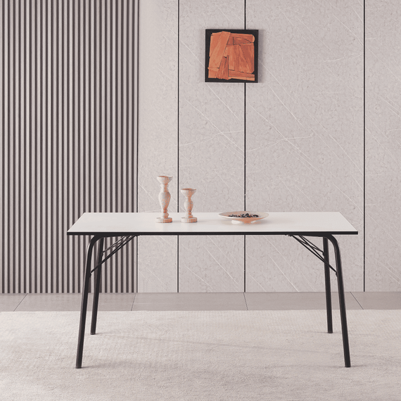 Masă dining, albă / neagră, 160x80x75 cm, NALAK TIP 3 - 7- Roveli