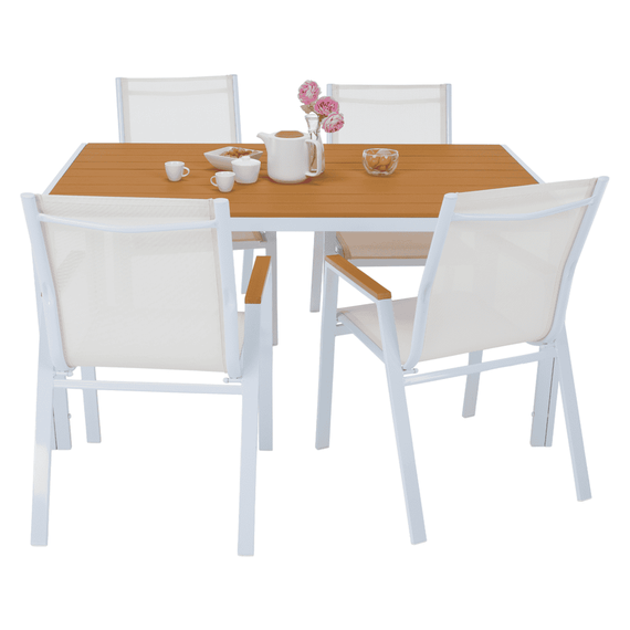 Masă de grădină, oţel alb / stejar, BONTO - 9- Roveli