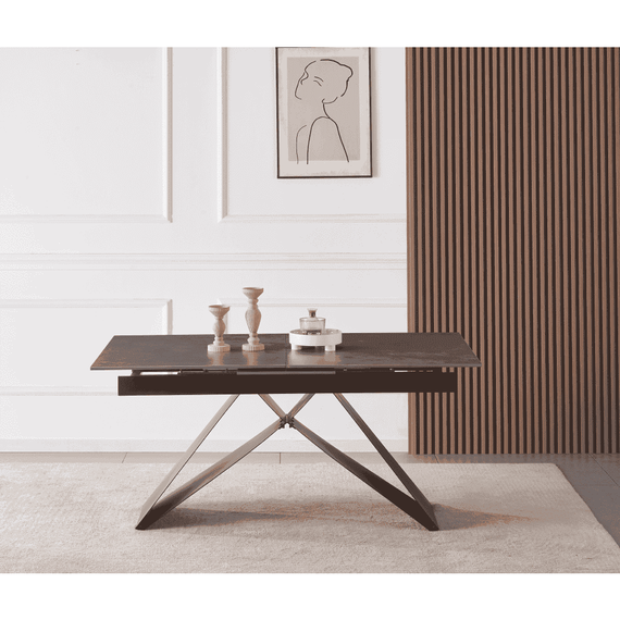 Masă dining extensibilă, beton/neagră, 160-200x90 cm, MAJED - 10- Roveli