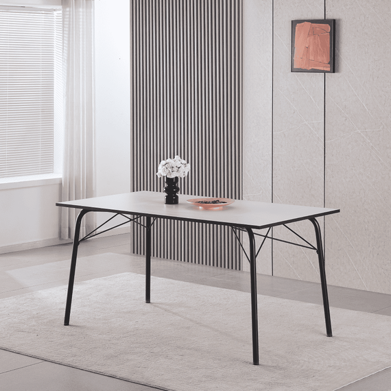 Masă dining, albă / neagră, 160x80x75 cm, NALAK TIP 3 - 6- Roveli