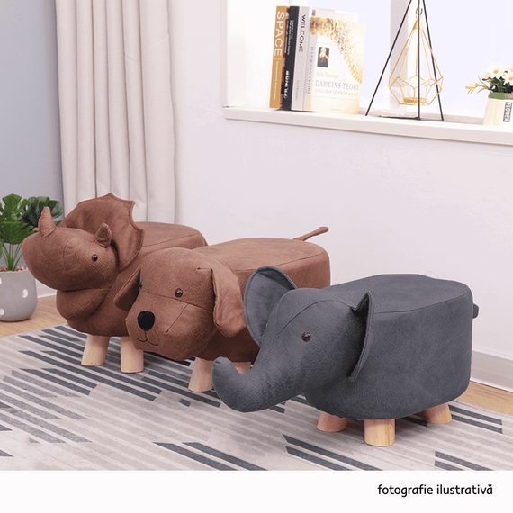 Taburet în formă de elefant, gri/natural, BALBO - 4- Roveli
