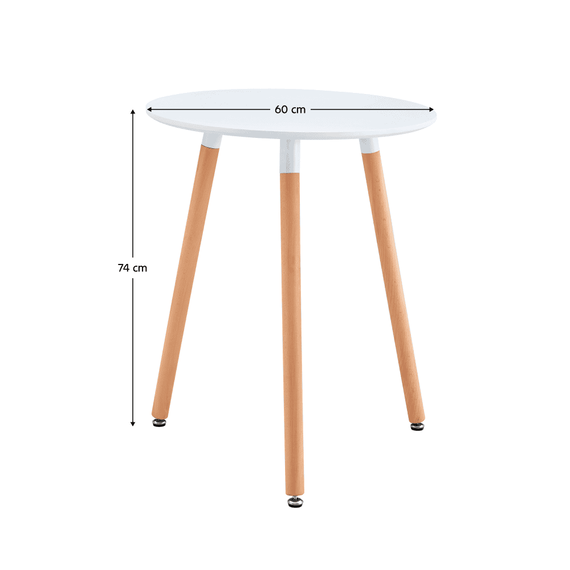 Masă dining, alb/fag, diametru 60 cm, ELCAN NEW TYP 1 - - Roveli