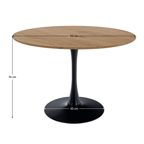 Masă de sufragerie, rotundă, stejar/negru, diametru 110 cm, REVENTON NEW - 9- Roveli