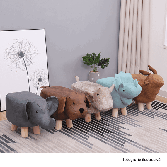 Taburet în formă de elefant, gri/natural, BALBO - 5- Roveli