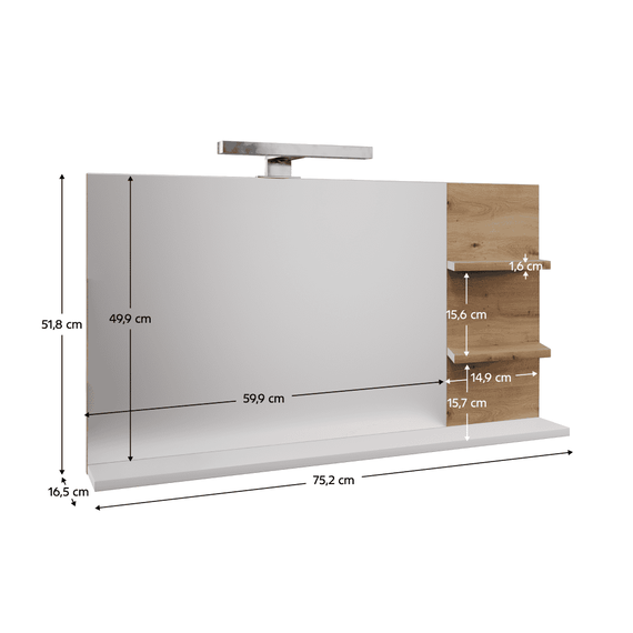 Oglindă cu iluminare LED, alb/stejar artisan, CUBO CUB04 - 3- Roveli