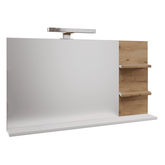 Oglindă cu iluminare LED, alb/stejar artisan, CUBO CUB04 - - Roveli