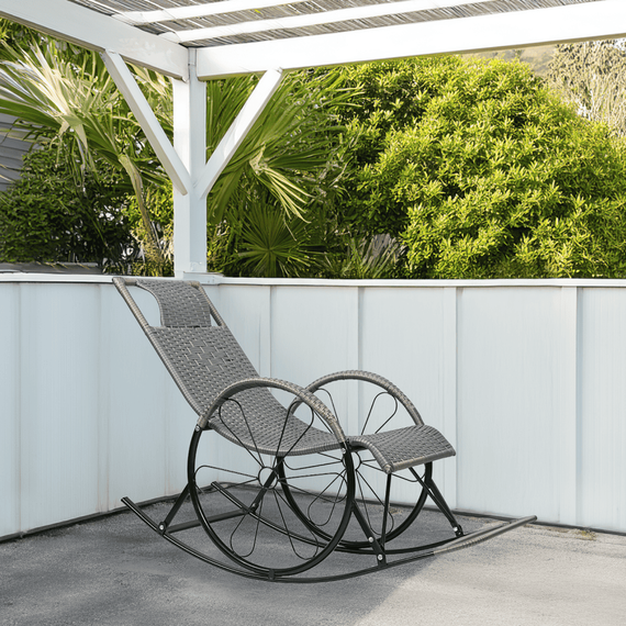 Scaun de balansare, ratan/metal, gri, ROKIN - 7- Roveli