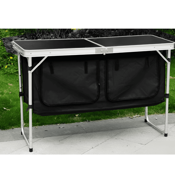 Masă de camping pliabilă cu organizator, 120 cm, aluminiu/MDF, KEPI TYP 3 - 10- Roveli