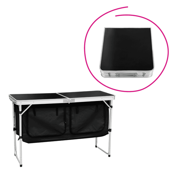 Masă de camping pliabilă cu organizator, 120 cm, aluminiu/MDF, KEPI TYP 3 - - Roveli