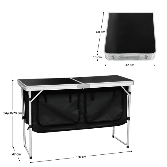 Masă de camping pliabilă cu organizator, 120 cm, aluminiu/MDF, KEPI TYP 3 - 12- Roveli