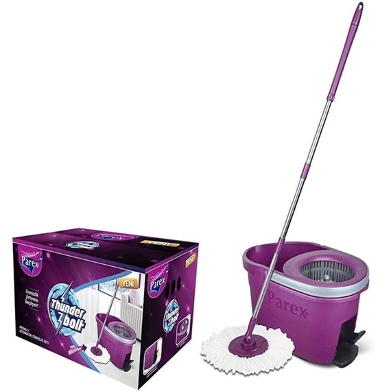 Set de curatenie, galeata, mop din microfibre si maner telescopic, cap de mop rotativ 360°, cu sistem de stoarcere, 20 litri, visiniu si gri - - Roveli