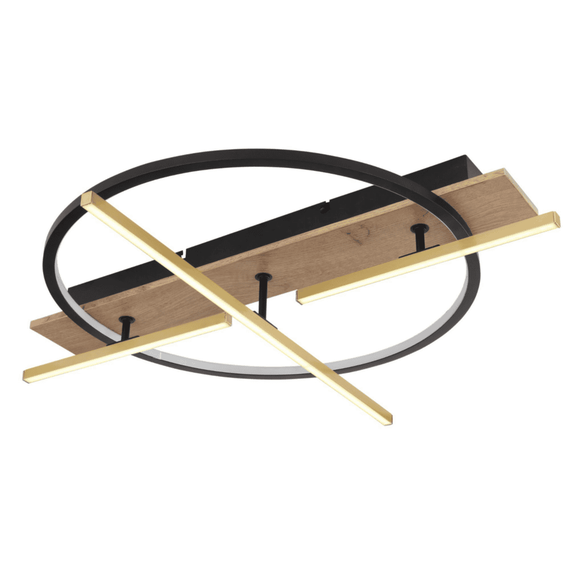 Plafoniera LED, carcasa din metal, panou din fibra de lemn si tije din aluminiu, 44 W, 1800 lm, lumina calda, 700 x 600 x 115 mm, IP20, functie de memorie, negru mat si auriu - 5- Roveli