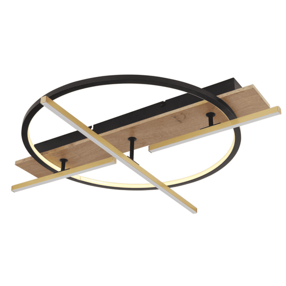 Plafoniera LED, carcasa din metal, panou din fibra de lemn si tije din aluminiu, 44 W, 1800 lm, lumina calda, 700 x 600 x 115 mm, IP20, functie de memorie, negru mat si auriu - 7- Roveli