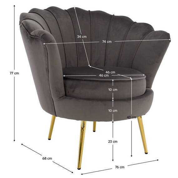 Fotoliu în stilul Art-deco, gri-maro ţesătură Velvet/gold crom auriu, NOBLEO - 2- Roveli
