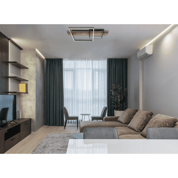 Plafoniera LED, aspect lemn, design geometric deosebit, lumina calda, flux luminos 1100lm, 24W, 750 x 400 x 100 mm, IP20, negru - 2- Roveli