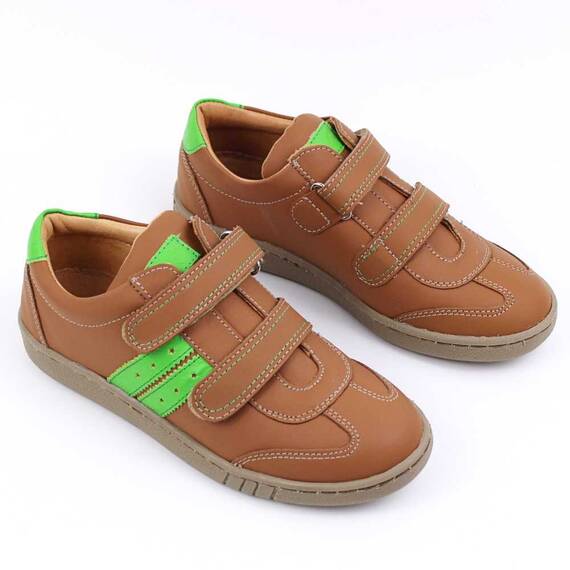 Pantofi casual ,unisex , pentru copii , din piele naturala 3229-COGNAC/VERDE/G, Culoare (12): Camel, Marime (12): 30 - 2- Roveli