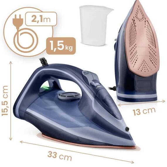 Fier de calcat cu abur, talpa ceramica, oprire automata, autocuratare, protectie la supraincalzire, rezervor de apa de 350 ml, abur vertical, reglare a temperaturii, 3000 W, albastru - 7- Roveli