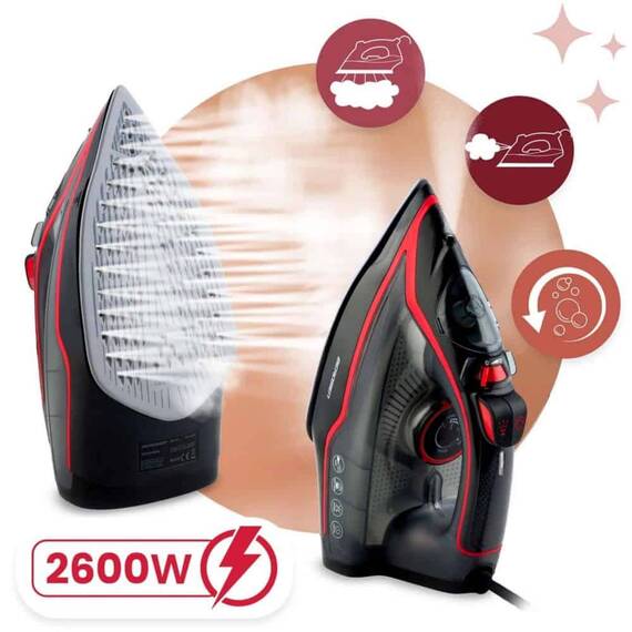 Fier de calcat cu abur, talpa ceramica, oprire automata, autocuratare, protectie la supraincalzire, rezervor de apa de 230 ml, abur vertical, reglare a temperaturii, 2600 W, gri si rosu - 7- Roveli
