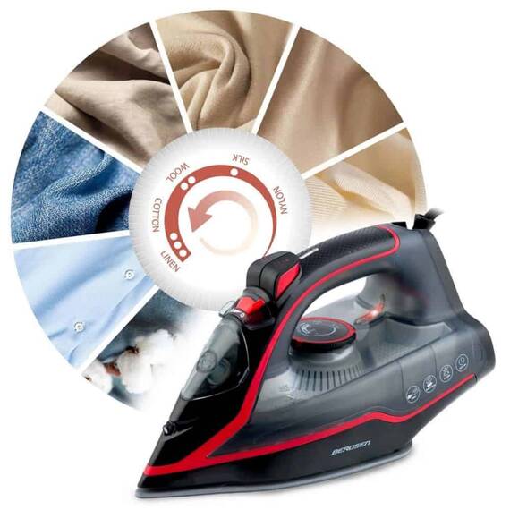 Fier de calcat cu abur, talpa ceramica, oprire automata, autocuratare, protectie la supraincalzire, rezervor de apa de 230 ml, abur vertical, reglare a temperaturii, 2600 W, gri si rosu - 8- Roveli