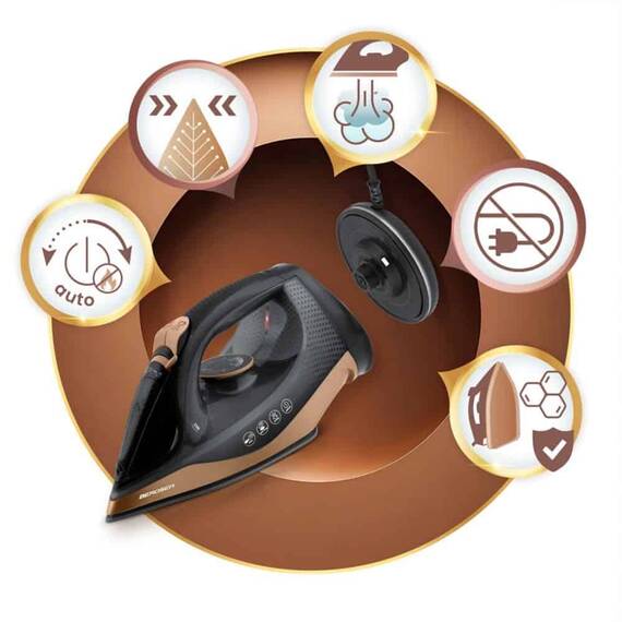 Fier de calcat cu abur fara fir, talpa ceramica, oprire automata, autocuratare, protectie la supraincalzire, rezervor de apa de 320 ml, abur vertical, reglare a temperaturii, suport de incarcare, 2600 W - 3- Roveli
