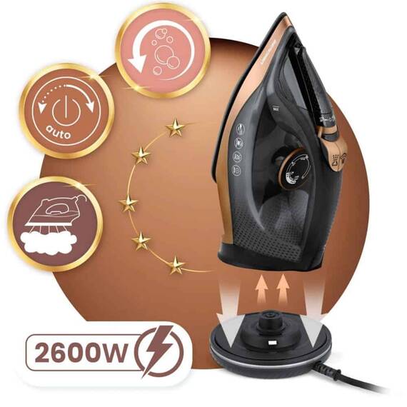 Fier de calcat cu abur fara fir, talpa ceramica, oprire automata, autocuratare, protectie la supraincalzire, rezervor de apa de 320 ml, abur vertical, reglare a temperaturii, suport de incarcare, 2600 W - 8- Roveli