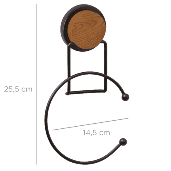 Set accesorii baie, fabricat din ABS si otel, cuier baie, sapuniera, suport pentru prosop, pentru uscator de par, pentru hartie igienica, pahar baie, finisaj negru si lemn - 4- Roveli
