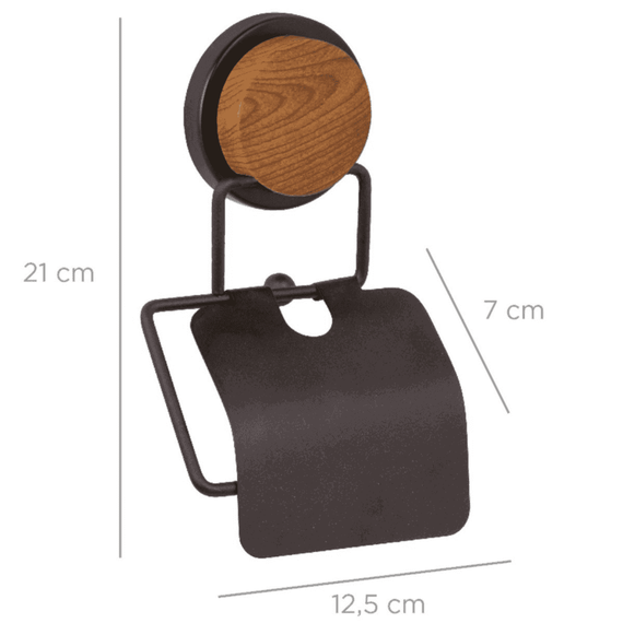 Set accesorii baie, fabricat din ABS si otel, cuier baie, sapuniera, suport pentru prosop, pentru uscator de par, pentru hartie igienica, pahar baie, finisaj negru si lemn - 8- Roveli