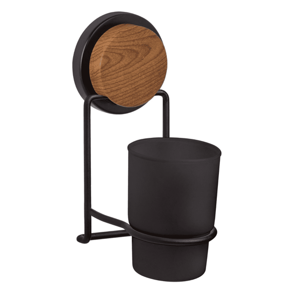 Set accesorii baie, fabricat din ABS si otel, cuier baie, sapuniera, suport pentru prosop, pentru uscator de par, pentru hartie igienica, pahar baie, finisaj negru si lemn - 10- Roveli