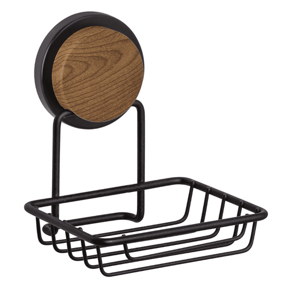 Set accesorii baie, fabricat din ABS si otel, cuier baie, sapuniera, suport pentru prosop, pentru uscator de par, pentru hartie igienica, pahar baie, finisaj negru si lemn - 11- Roveli