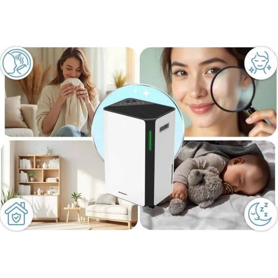 Dezumidificator de aer cu compresor, aplicatiei Tuya/Smart Life, WiFi, blocare copii, indicator LED, capacitate de dezumidificare de pana la 20 litri/zi, rezervor de 4,5 l, 120 m³/h - 4- Roveli