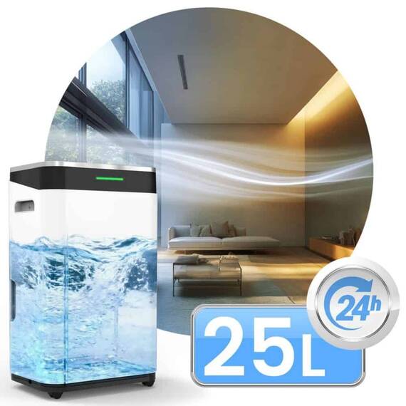 Dezumidificator de aer cu compresor, aplicatiei Tuya/Smart Life, WiFi, blocare copii, indicator LED, capacitate de dezumidificare de pana la 25 litri/zi, rezervor de 6,5 l, 180 m³/h - 7- Roveli