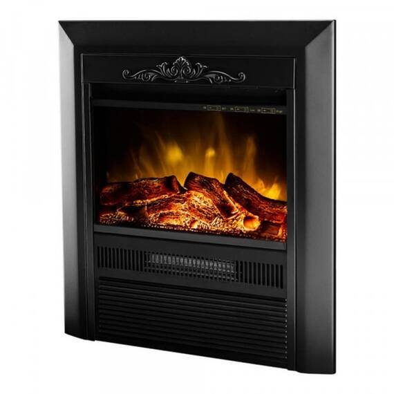 Focar semineu electric, de perete, metal, 3D efect, aeroterma, luminozitate reglabila a flacarii, telecomanda, temporizator, iluminare LED, protectie la supraincalzire, 2 kW, 525 x 592 x 163 mm, negru - - Roveli