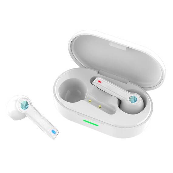 Casti Wireless DacEnergy©, Bluetooth 5.0, microfon incorporat, IPX7 Impermeabil, control volum, atingere inteligenta, activare vocala Siri, design ergonomic, culoare alb - - Roveli