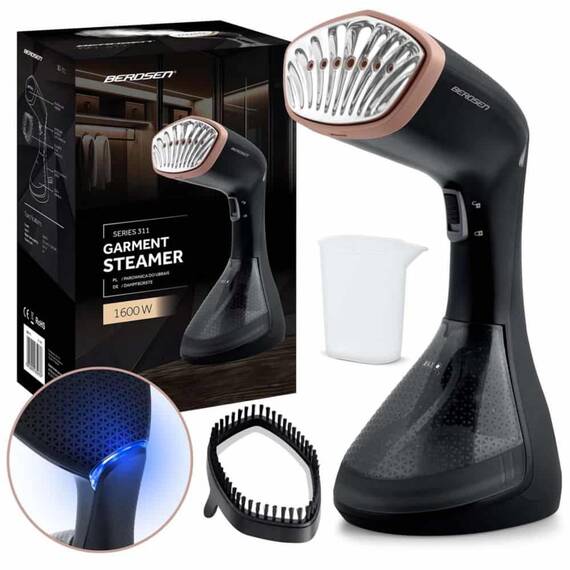 Aparat de calcat vertical cu abur, iesire de abur cu o putere de 26 g/min, recipient 230 ml, atasament pentru perie, 1600 W, 220 - 240 V, negru - - Roveli