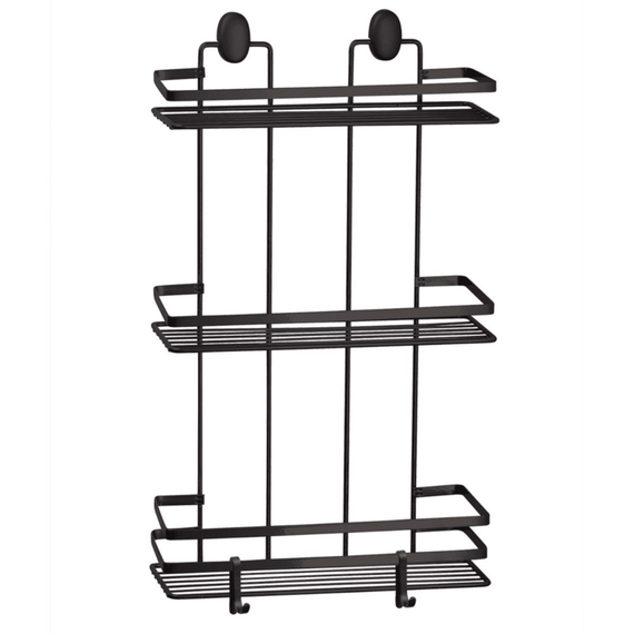 Etajera baie, din otel, design modern, montaj pe perete, cu suruburi, 3 rafturi, 30 x 13 x 52 cm, negru - - Roveli