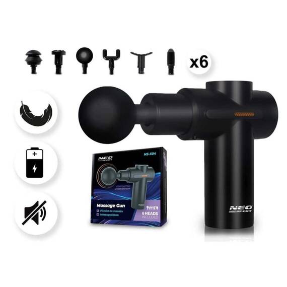Pistol de masaj corporal, fara fir, 6 niveluri de intensitate, 6 varfuri inlocuibile, usor si confortabil, alimentat de o baterie incorporata durabila, negru - 7- Roveli