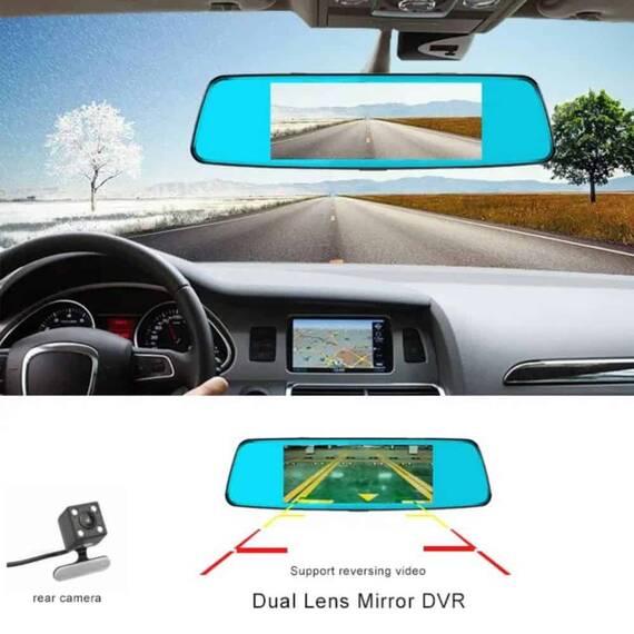 Camera auto oglinda retrovizoare cu ecran tactil DacEnergy©, cu unghi larg 170 grade, Full HD 1080 P, display 5,5 inchi IPS, detectie miscare, inregistrare in bucla, senzor G, mod parcare - 2- Roveli