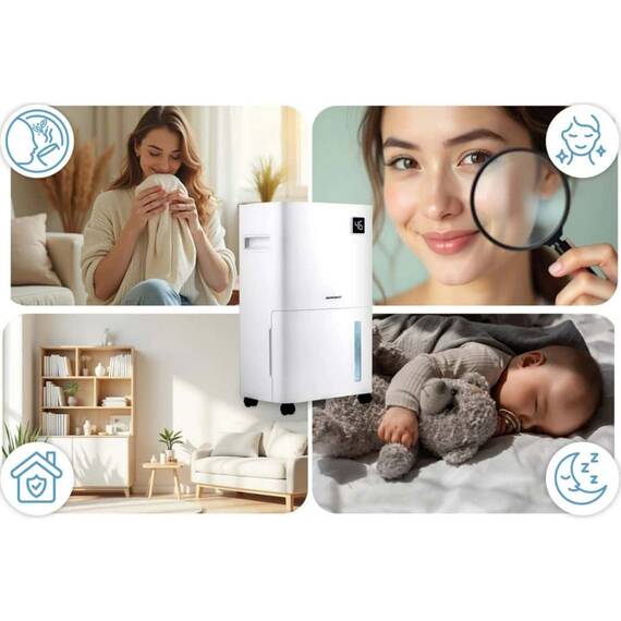Dezumidificator, cu compresor, afisaj, panou de control tactil, higrostat, filtru de particule, cronometru de 24 de ore, dezumidificare, dezumidificare continua, uscare rufe, Wi-Fi, 140 m³/h, 20 l/24 h - 2- Roveli