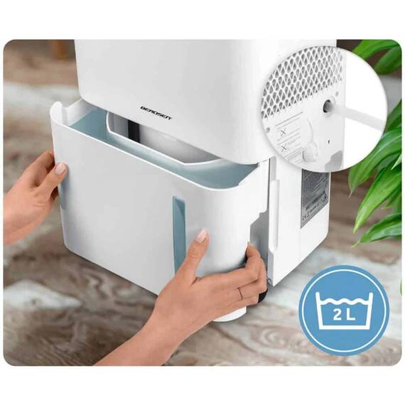 Dezumidificator, cu compresor, afisaj, panou de control tactil, higrostat, filtru de particule, cronometru de 24 de ore, dezumidificare, dezumidificare continua, uscare rufe, Wi-Fi, 140 m³/h, 20 l/24 h - 7- Roveli