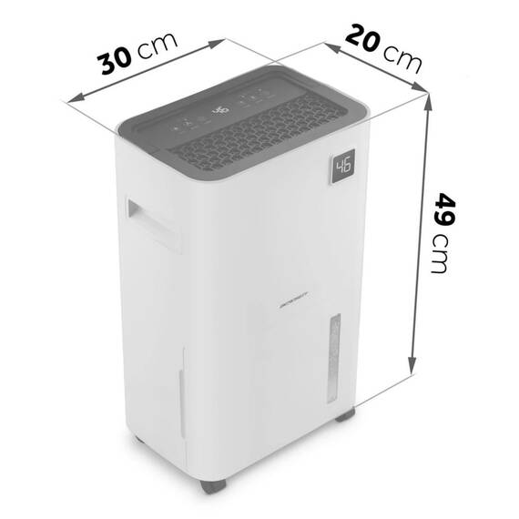 Dezumidificator, cu compresor, afisaj, panou de control tactil, higrostat, filtru de particule, cronometru de 24 de ore, dezumidificare, dezumidificare continua, uscare rufe, Wi-Fi, 140 m³/h, 20 l/24 h - 9- Roveli