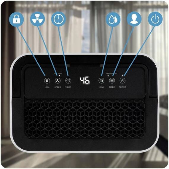 Dezumidificator, cu compresor, afisaj, panou de control tactil, higrostat, filtru de particule, cronometru de 24 de ore, dezumidificare, dezumidificare continua, uscare rufe, Wi-Fi, 140 m³/h, 20 l/24 h - 11- Roveli