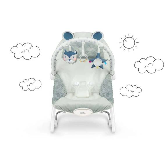 Balansoar multifunctional, cadru metalic, picioare antiderapante, bara cu jucarii, centura de siguranta, cu vibratii, husa detasabila, 9 kg, 53 x 39 x 9 cm, gri deschis - 5- Roveli