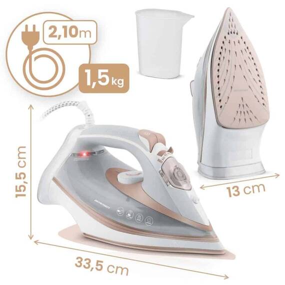 Fier de calcat cu abur, talpa ceramica, oprire automata, autocuratare, protectie la supraincalzire, rezervor de apa de 360 ml, abur vertical, reglare a temperaturii, 3000 W, alb - 2- Roveli