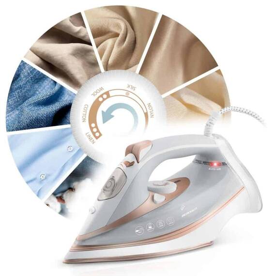 Fier de calcat cu abur, talpa ceramica, oprire automata, autocuratare, protectie la supraincalzire, rezervor de apa de 360 ml, abur vertical, reglare a temperaturii, 3000 W, alb - 5- Roveli