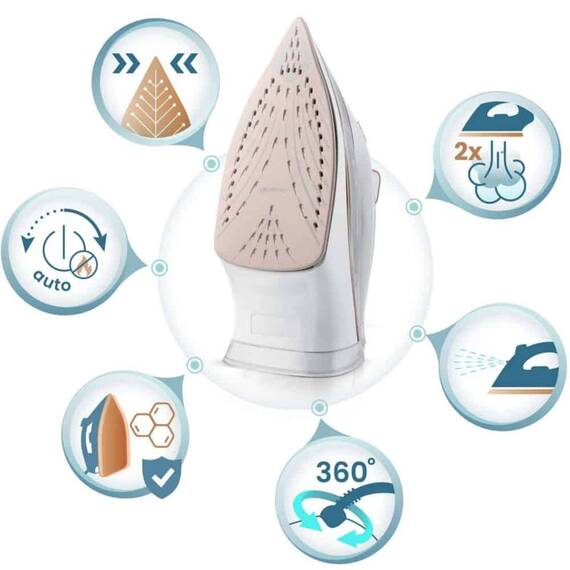 Fier de calcat cu abur, talpa ceramica, oprire automata, autocuratare, protectie la supraincalzire, rezervor de apa de 360 ml, abur vertical, reglare a temperaturii, 3000 W, alb - 8- Roveli