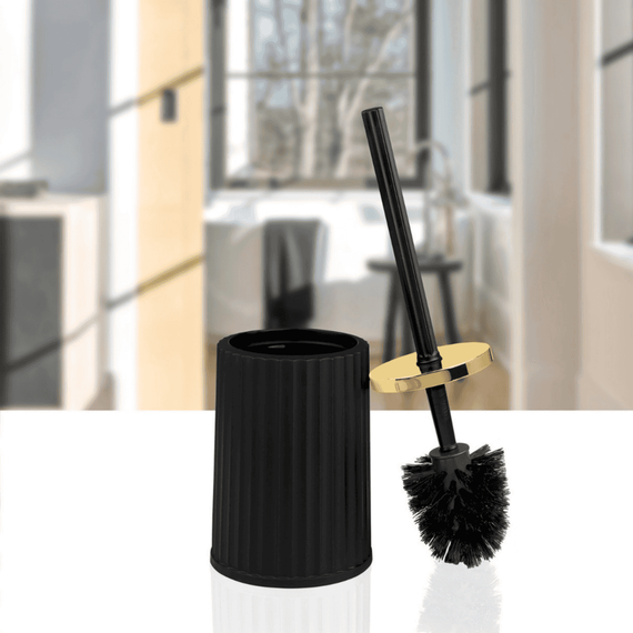 Perie WC, polipropilena si ABS, montaj stativ, design modern, 11.9 x 11.9 x 34 cm, negru si auriu - 4- Roveli